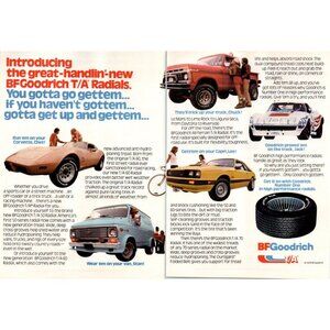 1979 BF Goodrich Radial Tire 2 Page Vintage Print Ad Corvette Mustang Wall Art
